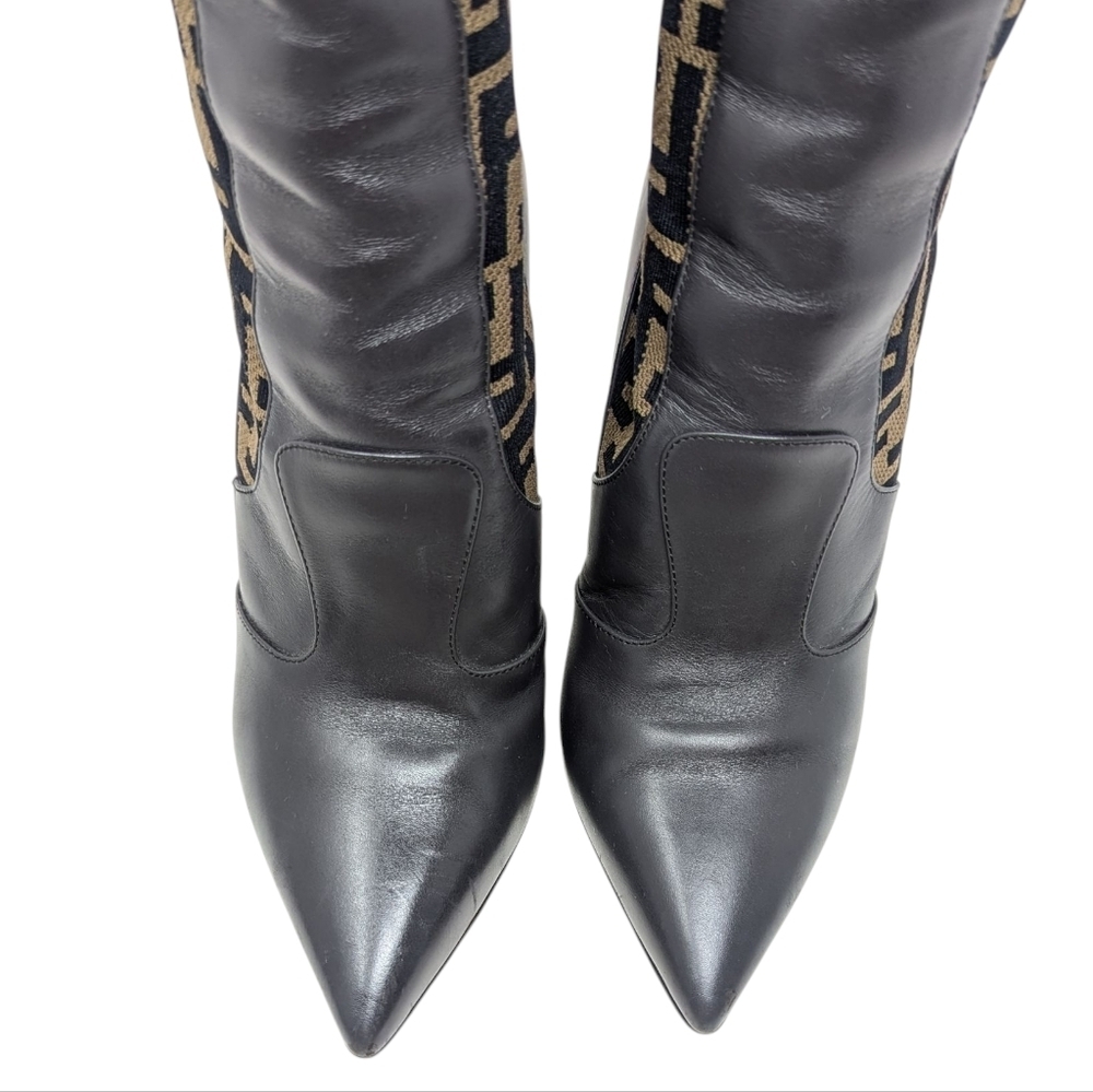 Fendi Rockoko FF Logo Signature Monogram Brown Leather Zucca Boots Size EU 38.5 - Picture 7 of 15